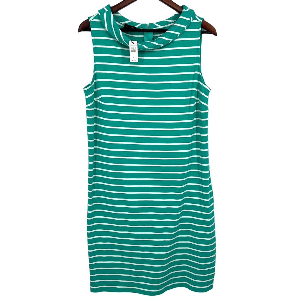 NEW NWT Talbots Size Large Green Stripe Dress Midi Beach Tropical Summer Pool